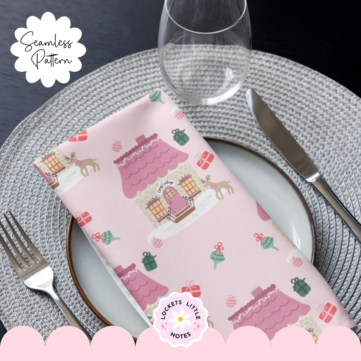 Pink Cosy Christmas Scatter Seamless Pattern PNG | Digital Download