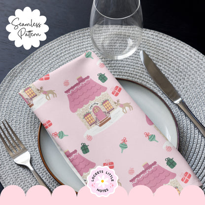 Pink Cosy Christmas Scatter Seamless Pattern PNG | Digital Download