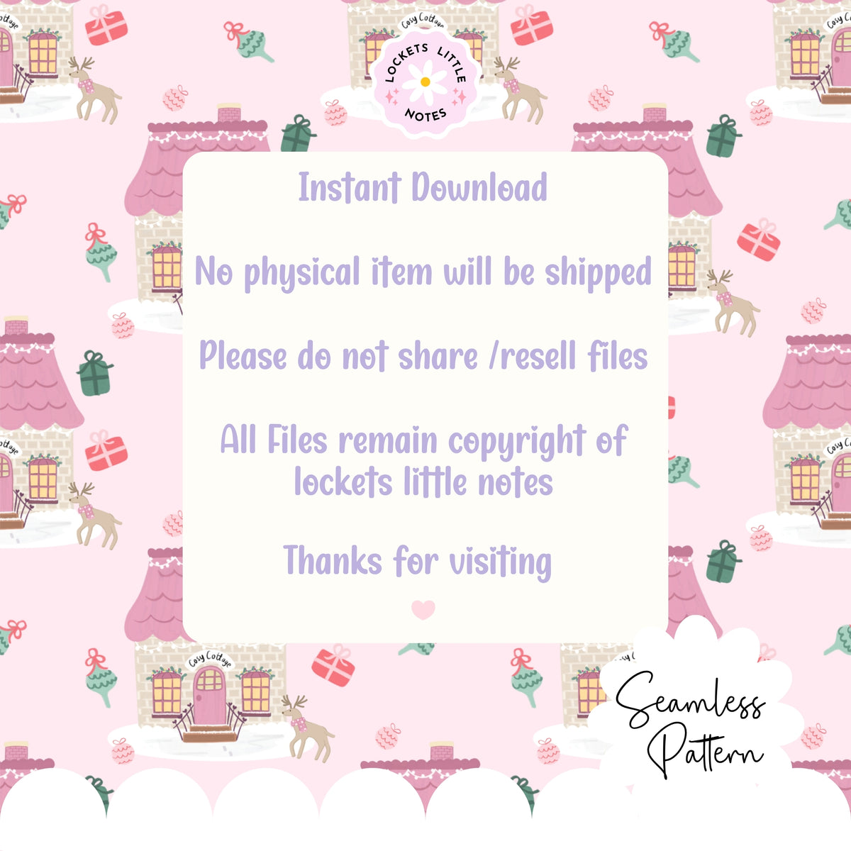 Pink Cosy Christmas Scatter Seamless Pattern PNG | Digital Download