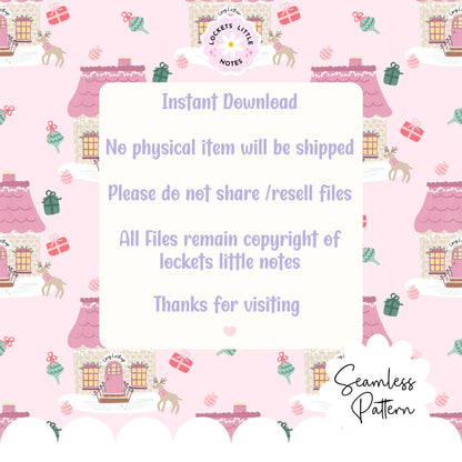 Pink Cosy Christmas Scatter Seamless Pattern PNG | Digital Download
