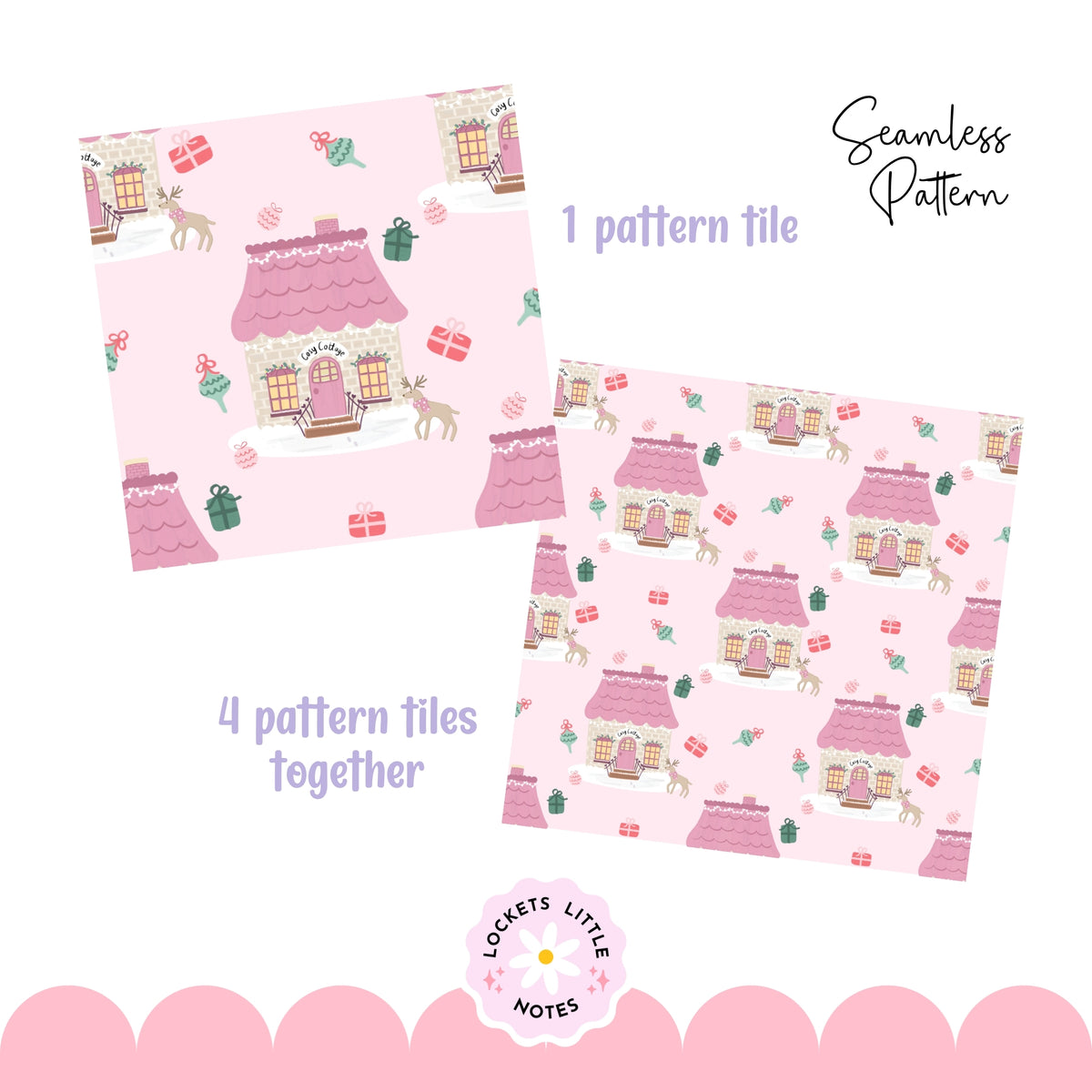 Pink Cosy Christmas Scatter Seamless Pattern PNG | Digital Download