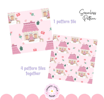 Pink Cosy Christmas Scatter Seamless Pattern PNG | Digital Download