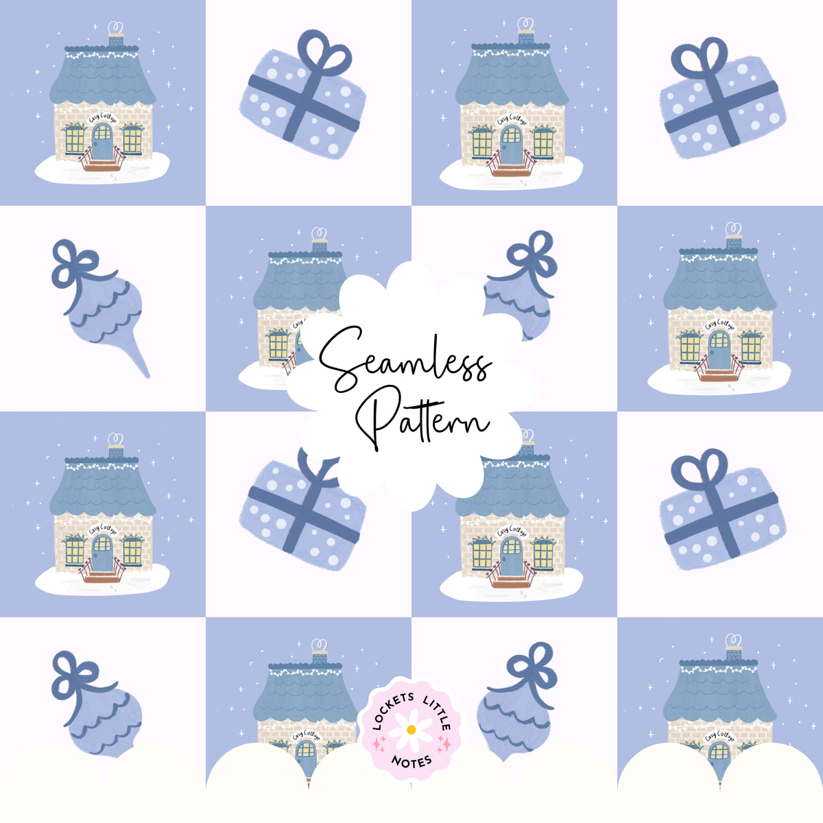 Blue Cosy Christmas Check Seamless Pattern PNG | Digital Download