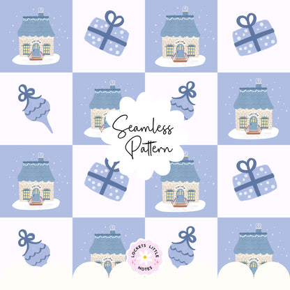 Blue Cosy Christmas Check Seamless Pattern PNG | Digital Download