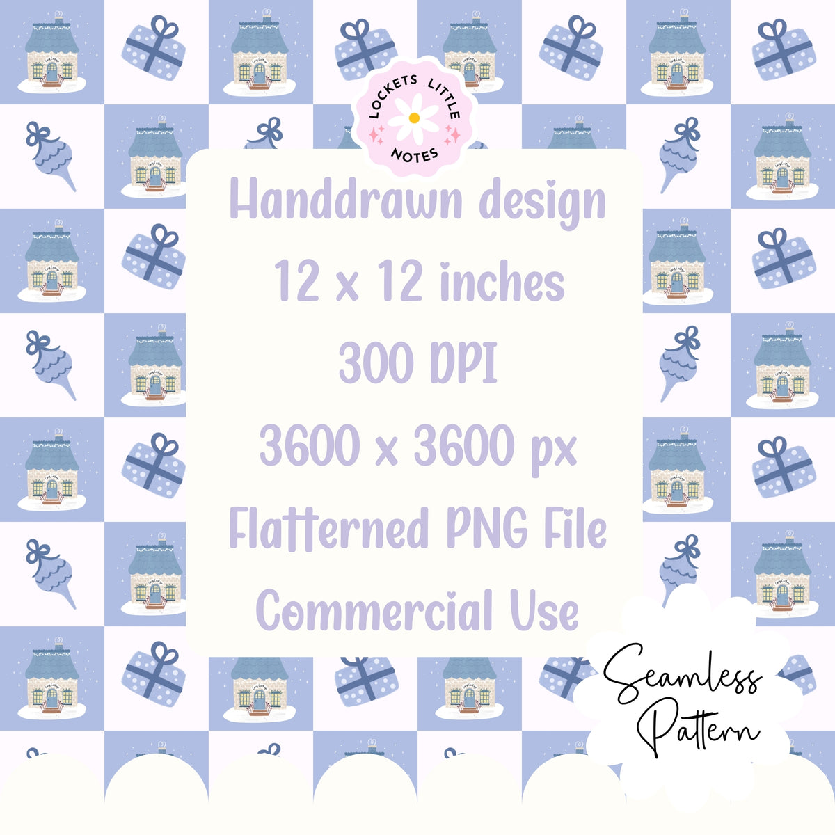 Blue Cosy Christmas Check Seamless Pattern PNG | Digital Download