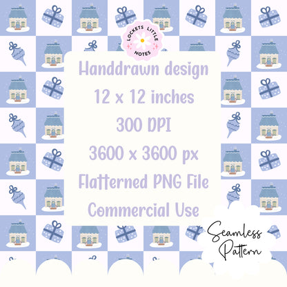 Blue Cosy Christmas Check Seamless Pattern PNG | Digital Download