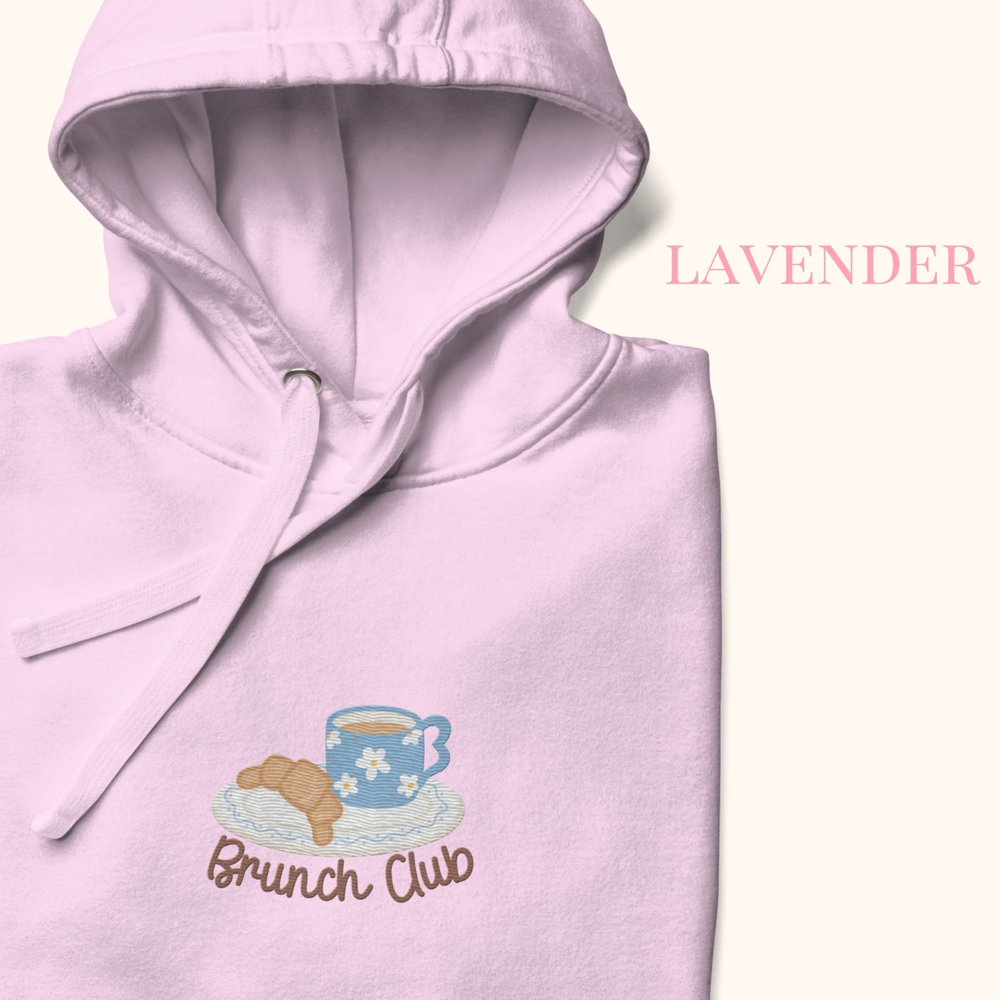 The "Brunch Club" Embroidered Hoodie | Whimsical Vintage Croissant & Mug Design
