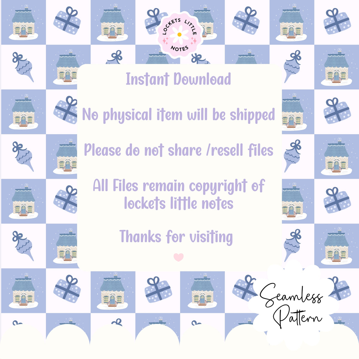 Blue Cosy Christmas Check Seamless Pattern PNG | Digital Download