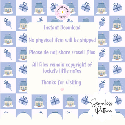Blue Cosy Christmas Check Seamless Pattern PNG | Digital Download