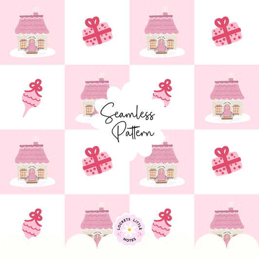 Pink Cosy Christmas Check Seamless Pattern PNG | Digital Download (Copy)