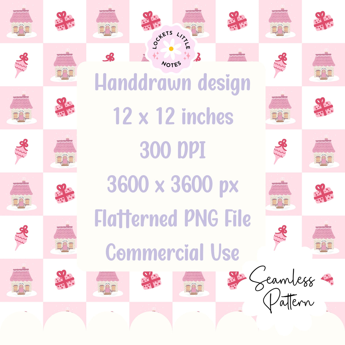 Pink Cosy Christmas Check Seamless Pattern PNG | Digital Download (Copy)