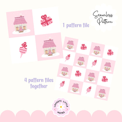 Pink Cosy Christmas Check Seamless Pattern PNG | Digital Download (Copy)