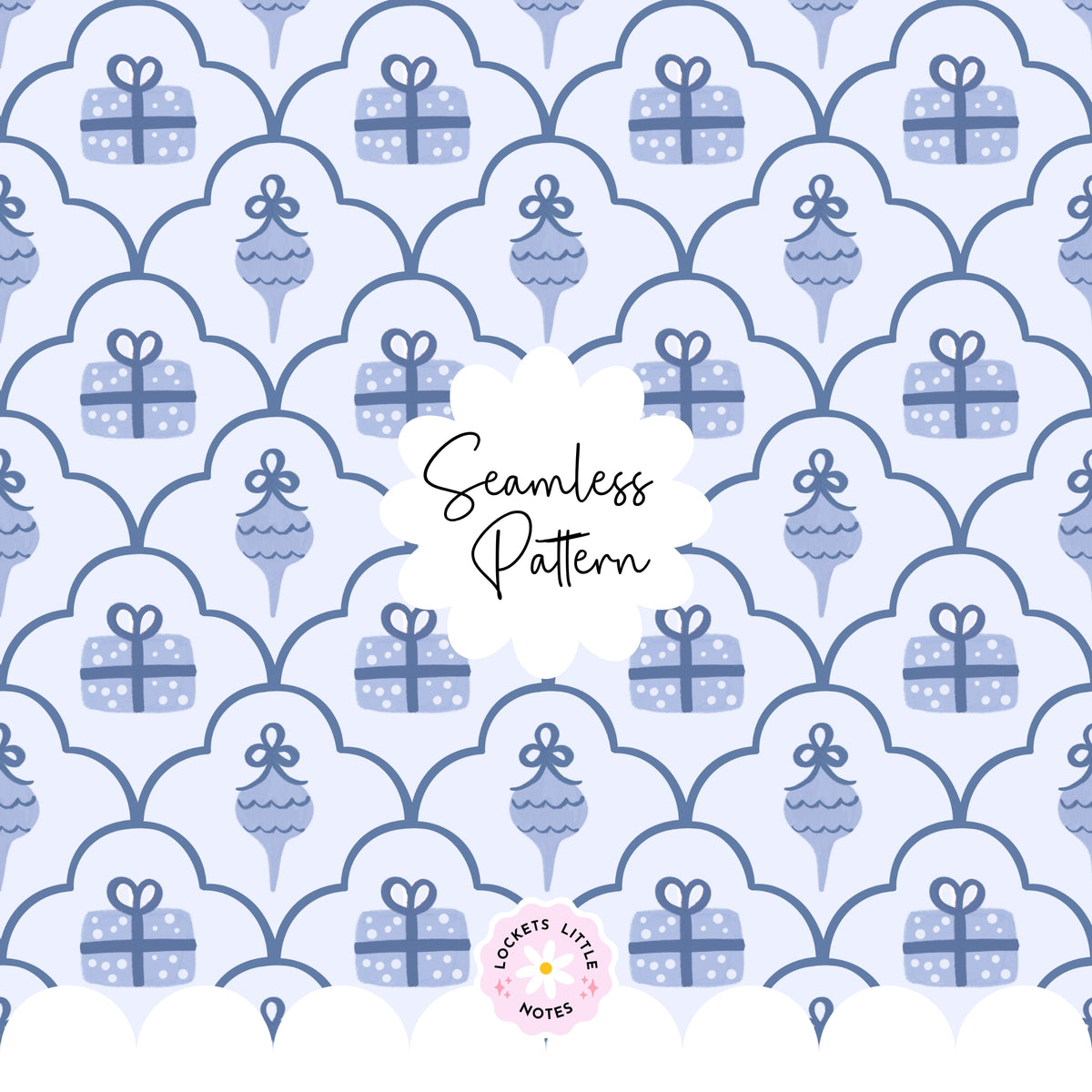 Blue Cosy Christmas Scallop Seamless Pattern PNG | Digital Download