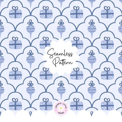 Blue Cosy Christmas Scallop Seamless Pattern PNG | Digital Download