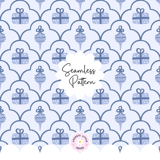 Blue Cosy Christmas Scallop Seamless Pattern PNG | Digital Download