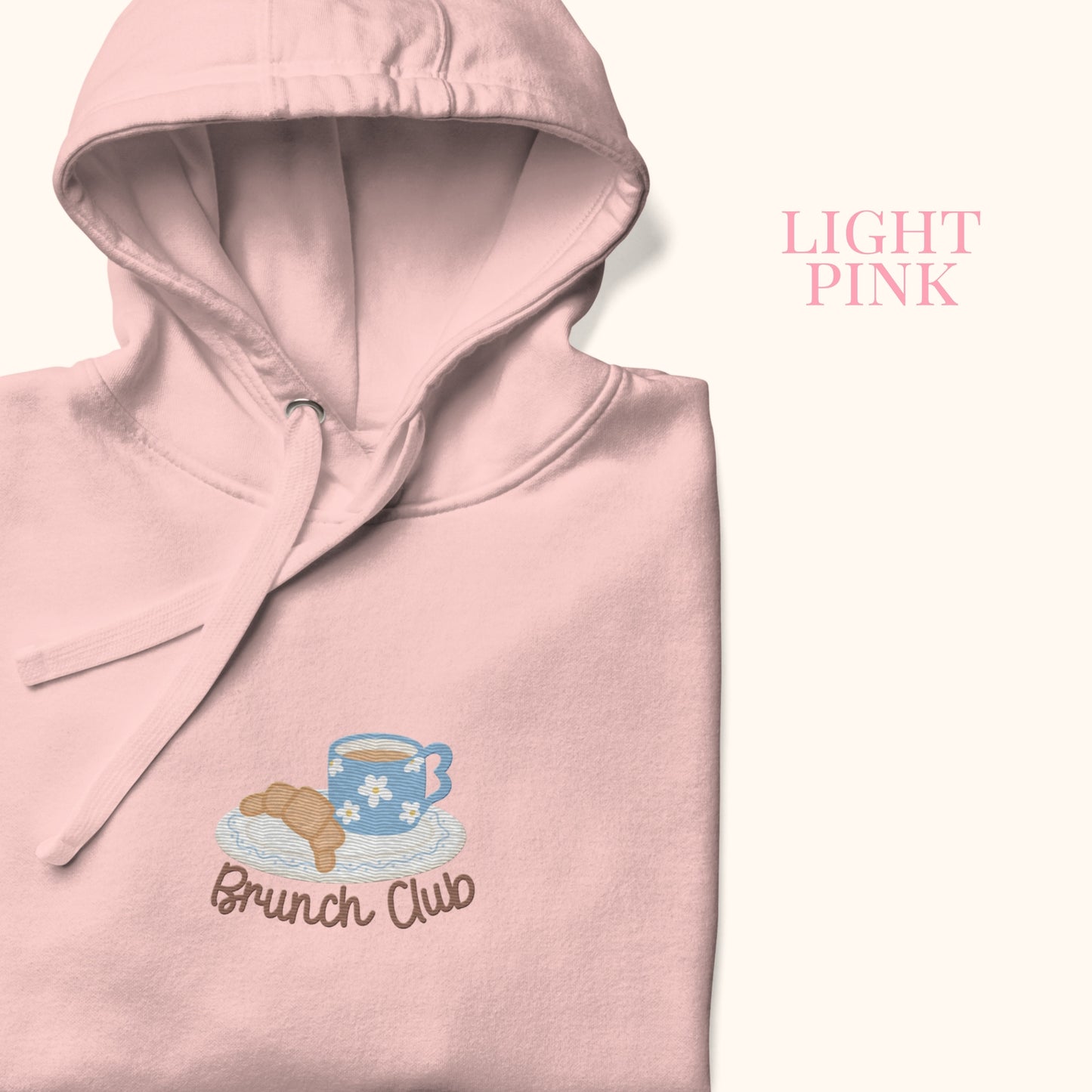 The "Brunch Club" Embroidered Hoodie | Whimsical Vintage Croissant & Mug Design