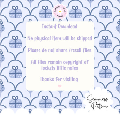 Blue Cosy Christmas Scallop Seamless Pattern PNG | Digital Download