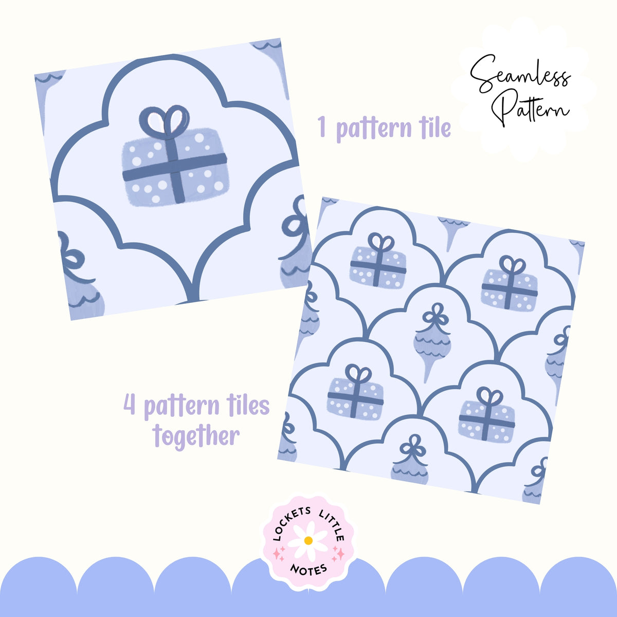 Blue Cosy Christmas Scallop Seamless Pattern PNG | Digital Download