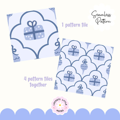 Blue Cosy Christmas Scallop Seamless Pattern PNG | Digital Download