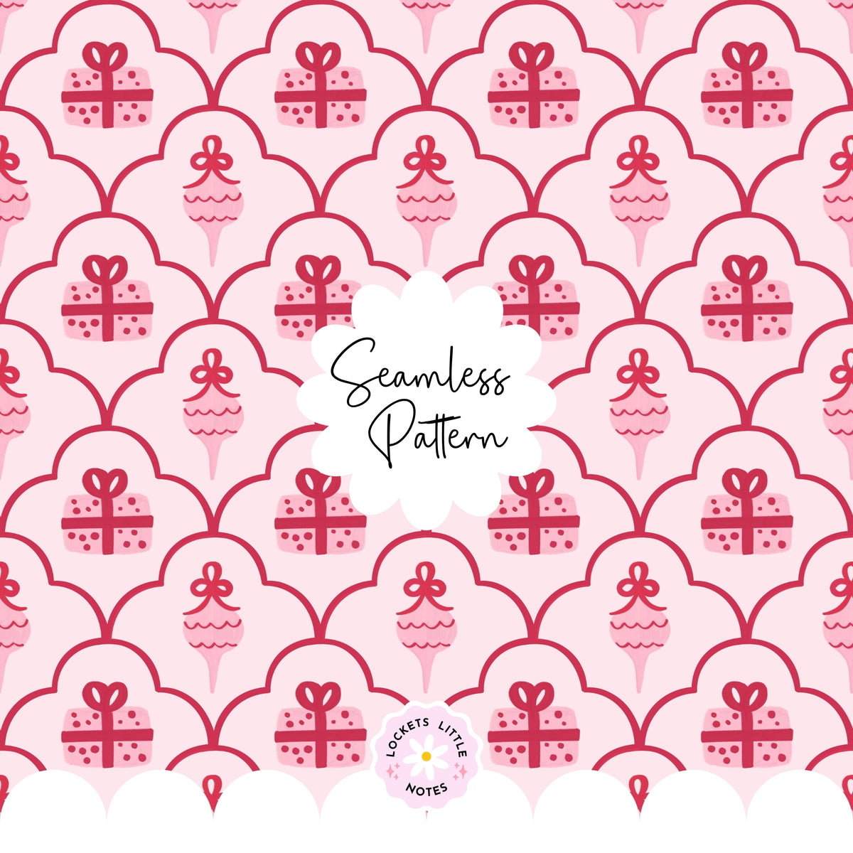 Pink Christmas Scallop Seamless Pattern PNG | Digital Download