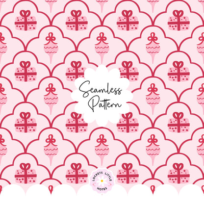 Pink Christmas Scallop Seamless Pattern PNG | Digital Download