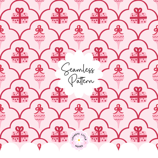 Pink Christmas Scallop Seamless Pattern PNG | Digital Download