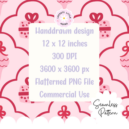 Pink Christmas Scallop Seamless Pattern PNG | Digital Download