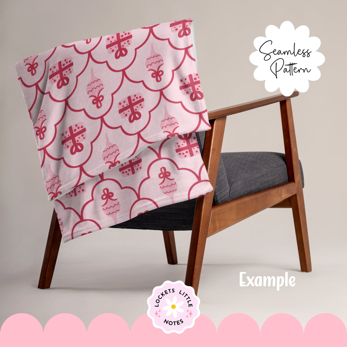 Pink Christmas Scallop Seamless Pattern PNG | Digital Download