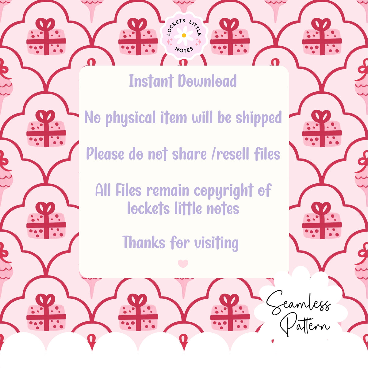 Pink Christmas Scallop Seamless Pattern PNG | Digital Download