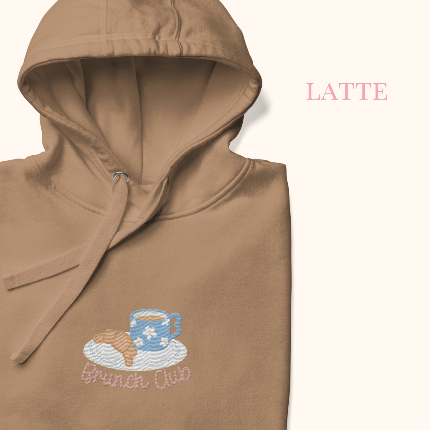 The "Brunch Club" Embroidered Hoodie | Whimsical Vintage Croissant & Mug Design
