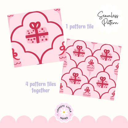 Pink Christmas Scallop Seamless Pattern PNG | Digital Download