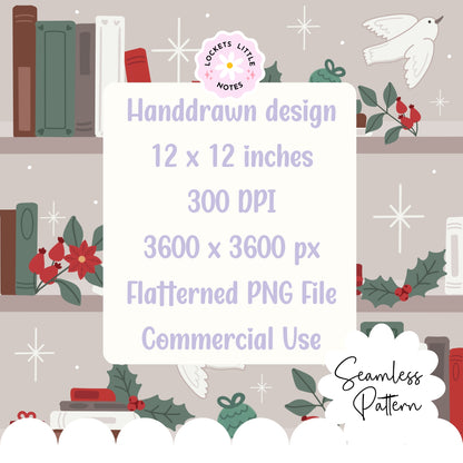 Magical Christmas Bookshelf Seamless Pattern PNG | Digital Download