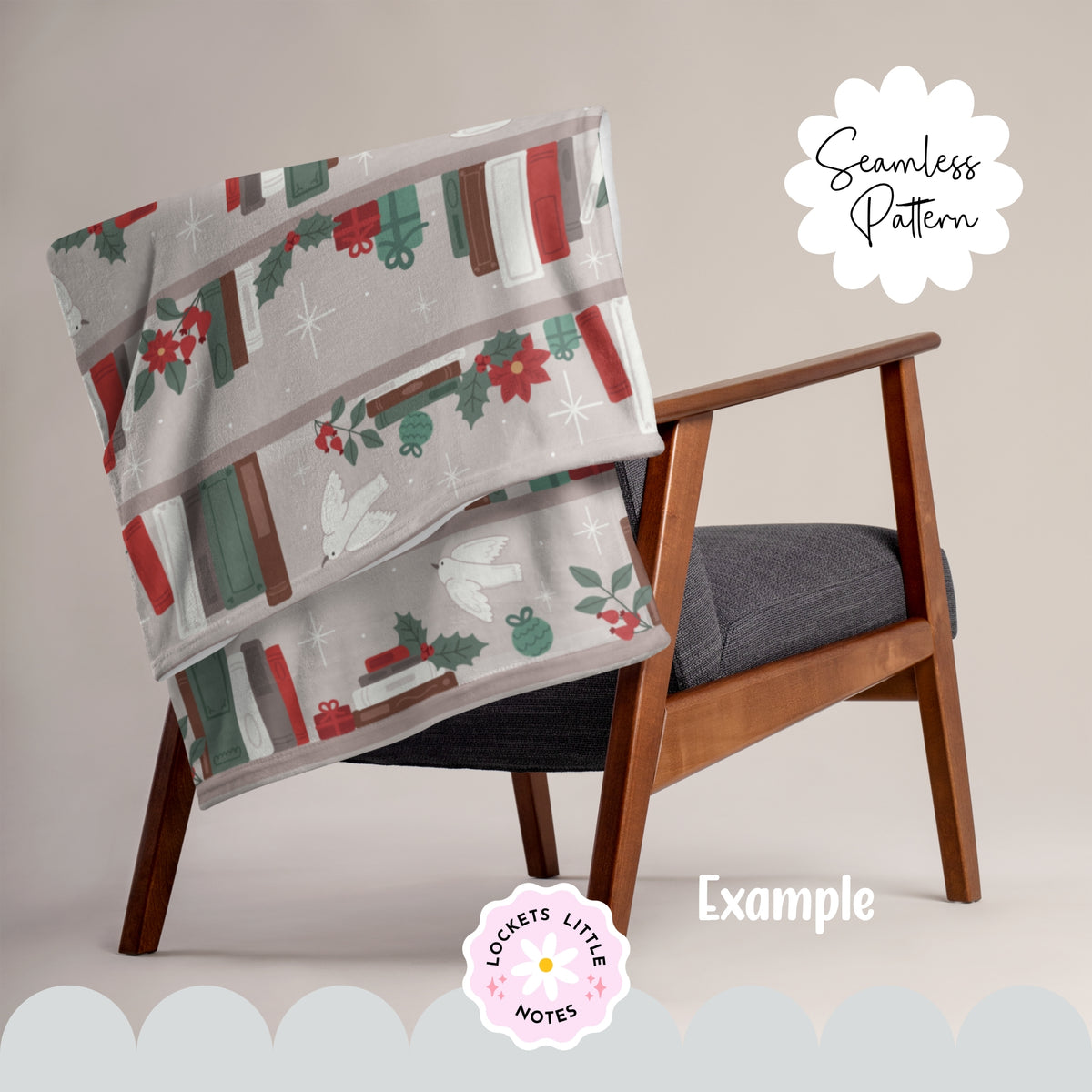 Magical Christmas Bookshelf Seamless Pattern PNG | Digital Download