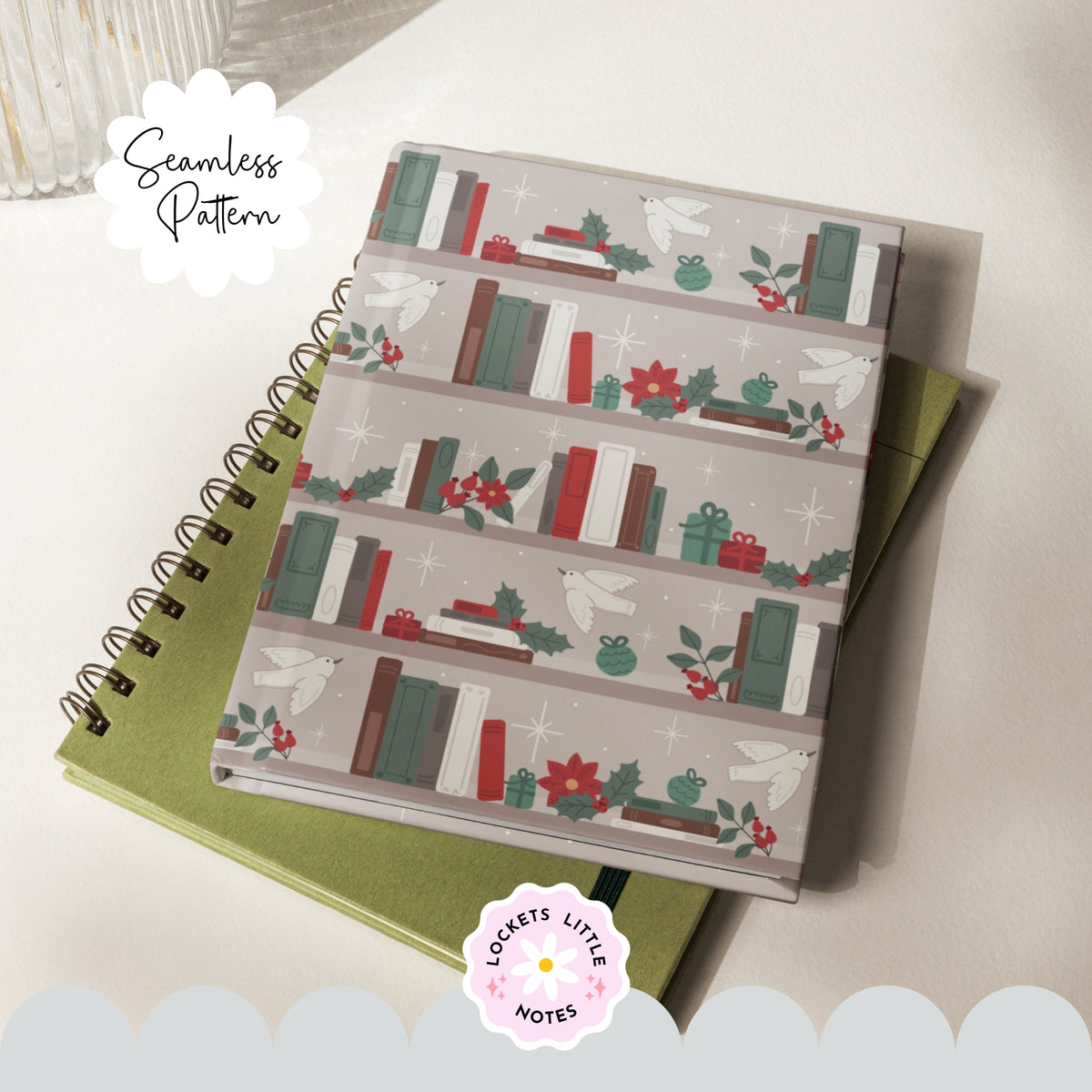 Magical Christmas Bookshelf Seamless Pattern PNG | Digital Download