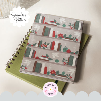Magical Christmas Bookshelf Seamless Pattern PNG | Digital Download