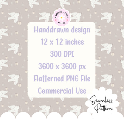 Magical Christmas Dove Seamless Pattern PNG | Digital Download