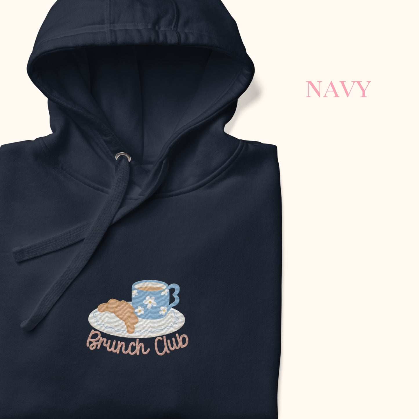 The "Brunch Club" Embroidered Hoodie | Whimsical Vintage Croissant & Mug Design
