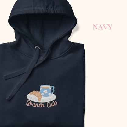 The "Brunch Club" Embroidered Hoodie | Whimsical Vintage Croissant & Mug Design