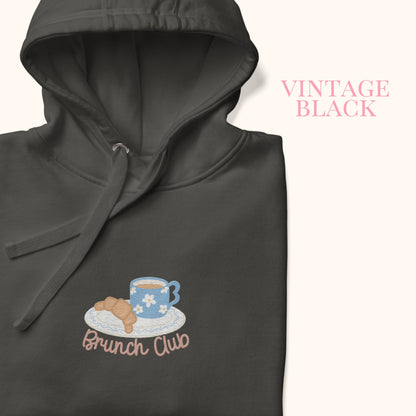 The "Brunch Club" Embroidered Hoodie | Whimsical Vintage Croissant & Mug Design