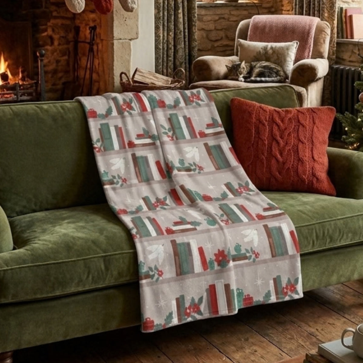 Cosy Bookshelf Christmas Blanket