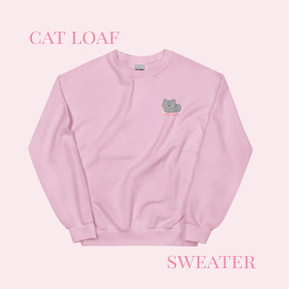 Cat Loaf Printed Sweater. Grey and Pink Design.