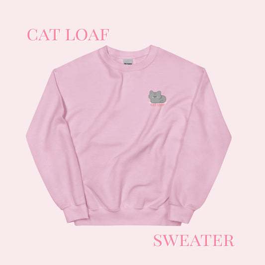 Cat Loaf Printed Sweater. Grey and Pink Design.