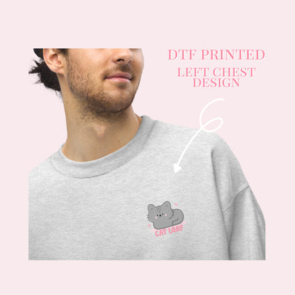 Cat Loaf Printed Sweater. Grey and Pink Design.