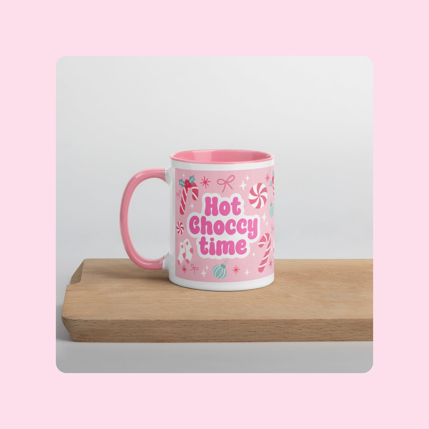 Pink Christmas Candy Cane Mug with Pink Handle.