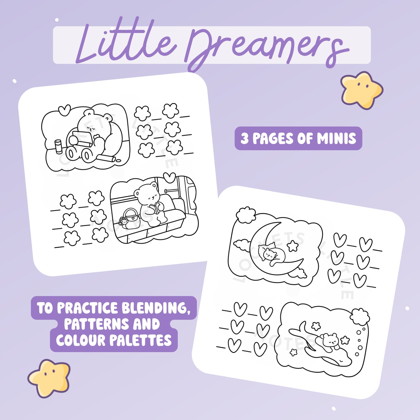 Little Dreamers Colouring Pages SET 1. Digital download.