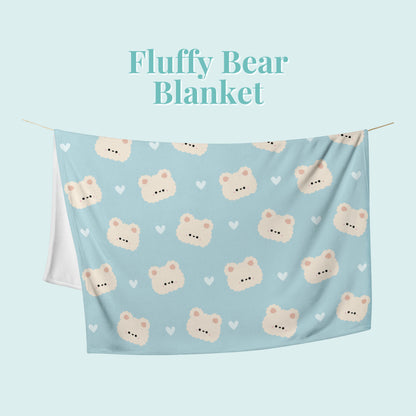 Fluffy Cream Bear pastel green/blue Throw Blanket