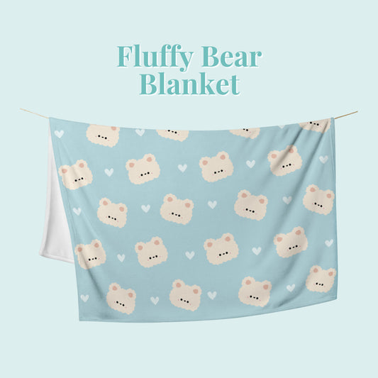 Fluffy Cream Bear pastel green/blue Throw Blanket