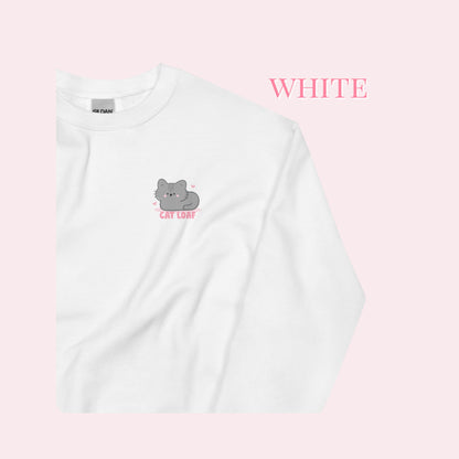 Cat Loaf Printed Sweater. Grey and Pink Design.