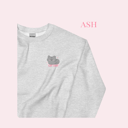 Cat Loaf Printed Sweater. Grey and Pink Design.