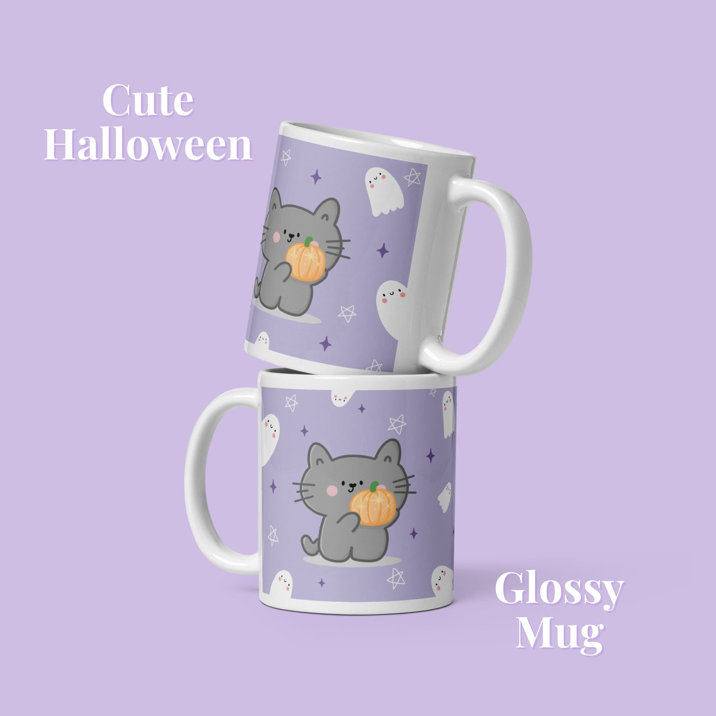 Spooky Halloween Cute Cat and Ghosts 11oz Mug